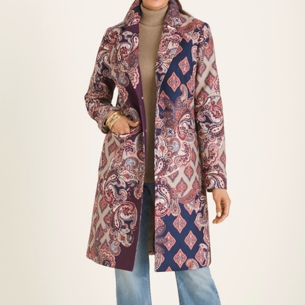 Chico’s Multicolor Paisley Patched Print Drama Coat Size 1.5P (10P) Medium